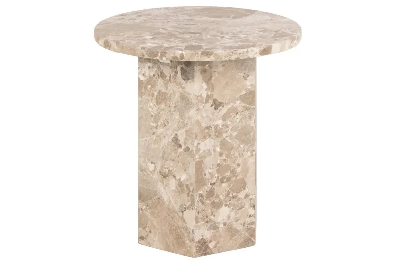 Prisa Runt Sidobord i Marmor Sten 50 cm - Beige — Beige