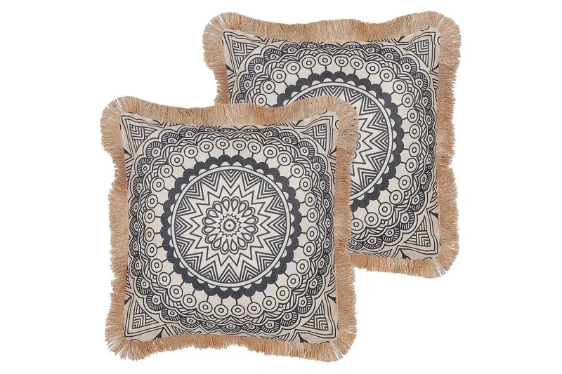 Prydnadskuddar Geranium set om 2 Beige/svart - Beige/svart — Beige/svart