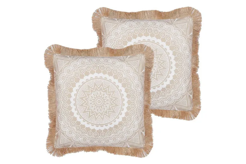 Prydnadskuddar Geranium set om 2 Beige/vit - Beige/vit — Beige/vit