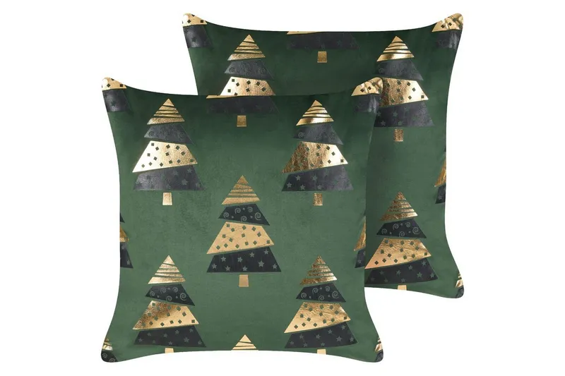 Prydnadskuddar Goldspruce set om 2 Grön/guld/svart - Grön/guld/svart — Grön/guld/svart