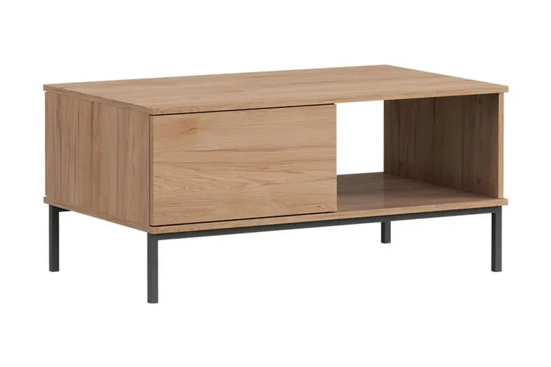 Querty Soffbord 100 cm med Förvaring Hylla + Låda - Natur/Svart — Natur/Svart
