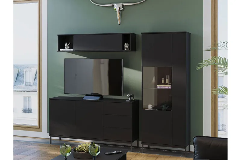 Querty Vardagsrumsset LED-belysning 4 Delar Vit LED - Svart — Svart