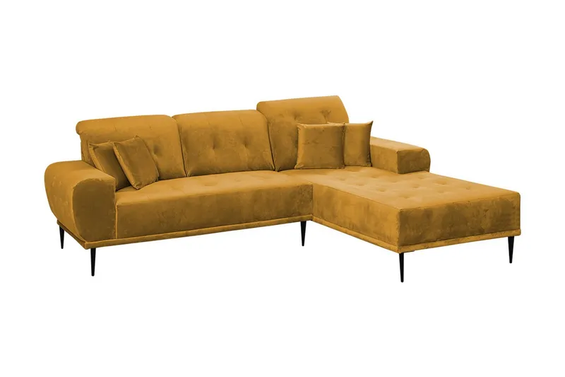 Rapale 3-sits Soffa med Divan Höger med Kuddar - Sammet/Gul — Sammet/Gul