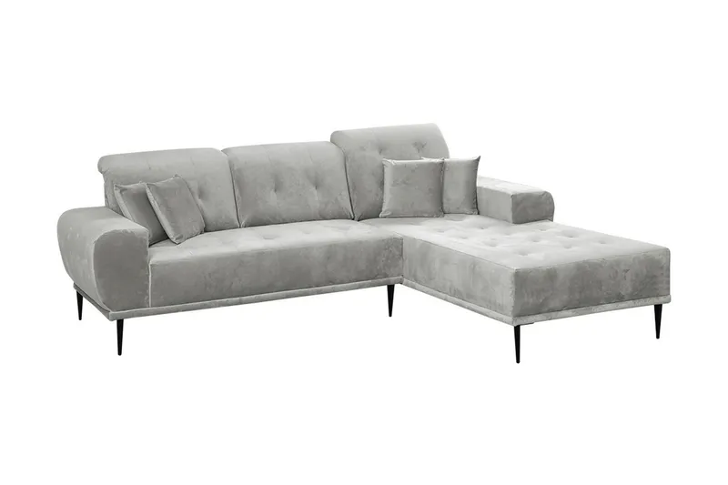 Rapale 3-sits Soffa med Divan Höger med Kuddar - Sammet/Ljusgrå — Sammet/Ljusgrå