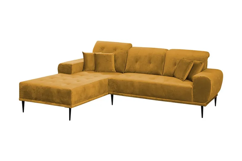 Rapale 3-sits Soffa med Divan Vänster med Kuddar - Sammet/Gul — Sammet/Gul