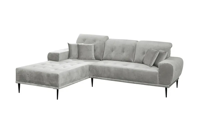 Rapale 3-sits Soffa med Divan Vänster med Kuddar - Sammet/Ljusgrå — Sammet/Ljusgrå