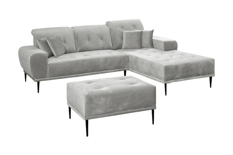 Rapale Soffgrupp Höger med Fotpall - Sammet/Silver — Sammet/Silver