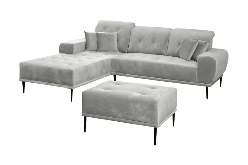 Rapale Soffgrupp Vänster med Fotpall - Sammet/Silver — Sammet/Silver