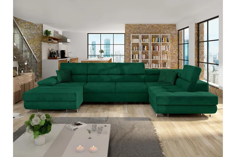 Reginia Bäddsoffa m. Divan och Schäslong 4-sits - Grön (Art.nr 3099400) — Grön