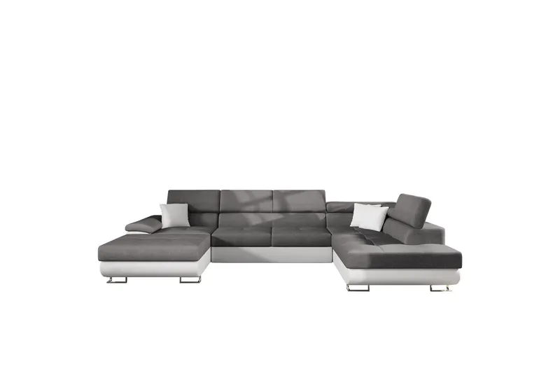 Reginia Bäddsoffa med Divan och Schäslong 4-sits i Konstläder - Vit/Grå (Art.nr 3079380) — Vit/Grå