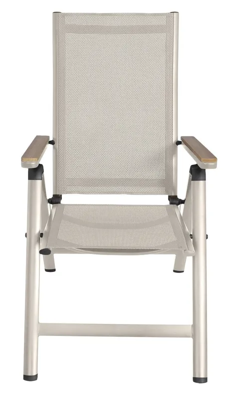 Reglerbar positionsstol i beige textilene med trälook \| Svea