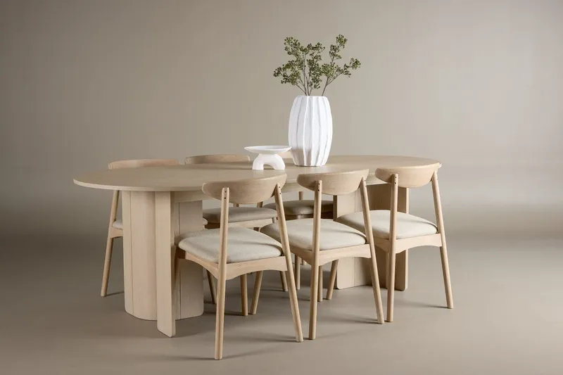 Rektangulär Matgrupp Tyresö 220 cm med 6 Ven Stolar - Natur/whitewash — Venture Home