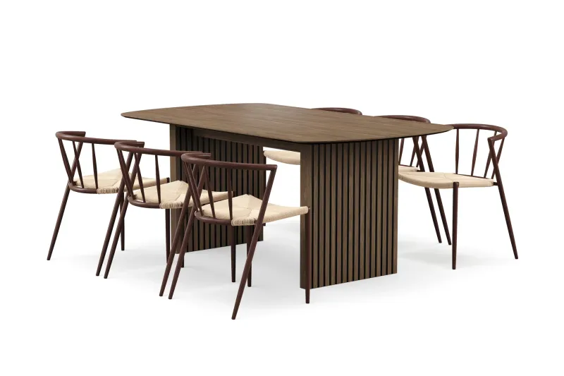 Richeto Matbord 180 cm med 6 Winston Matstolar - Rökt ek / Beige / Metallben Rökt ek — Bark