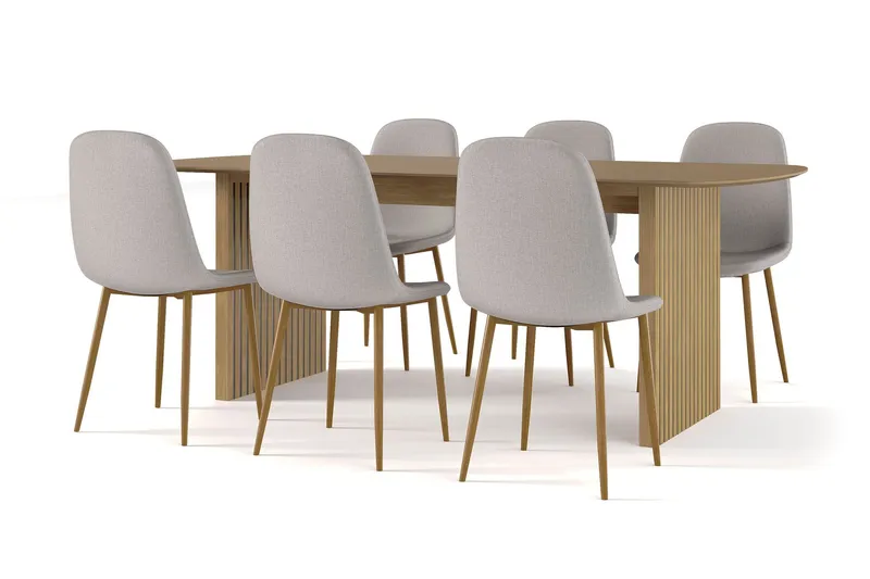 Richeto Matbord 210 cm ek + 6 st Nibe stol grå med ek ben - Natur/Grå — Bark
