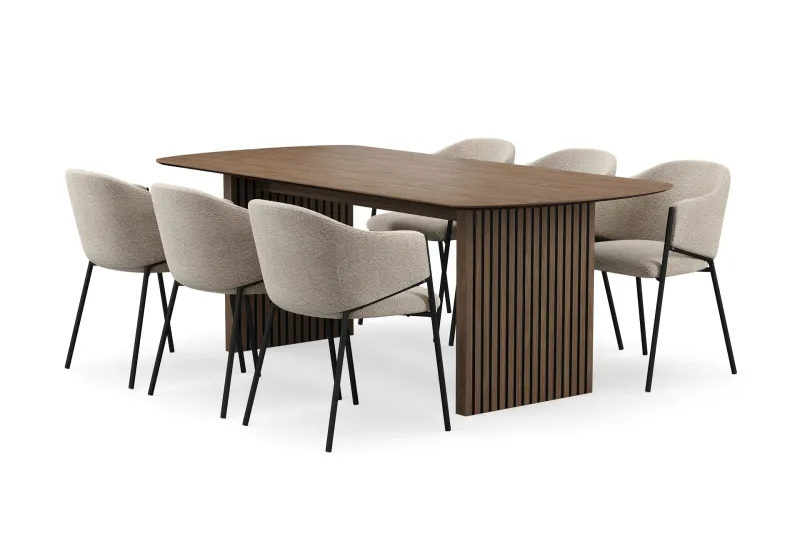 Richeto Matbord 210 cm med 6 Filip Matstolar - Rökt ek / Taupe Bouclé — Bark
