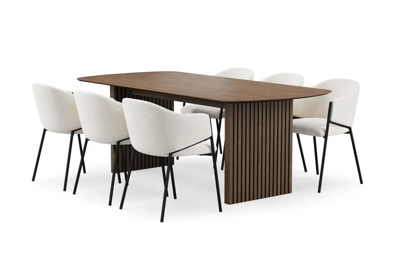 Richeto Matbord 210 cm med 6 Filip Matstolar - Rökt ek / Vit Bouclé — Bark