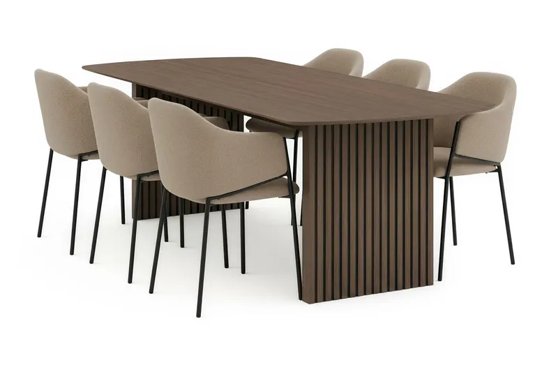 Richeto Matbord 240 cm med 6 Filip Matstolar - Rökt ek / Taupe Bouclé — Bark