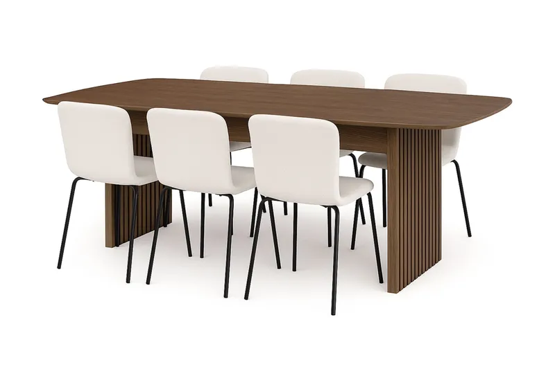Richeto Matbord 240 cm med 6 Katy Matstolar - Rökt ek / Vit Bouclé — Bark