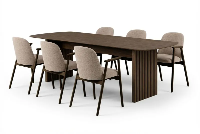 Richeto Matbord Rökt Ek 240 cm med 6 Reciclar Matstolar - Rökt ek/ Greige — Bark