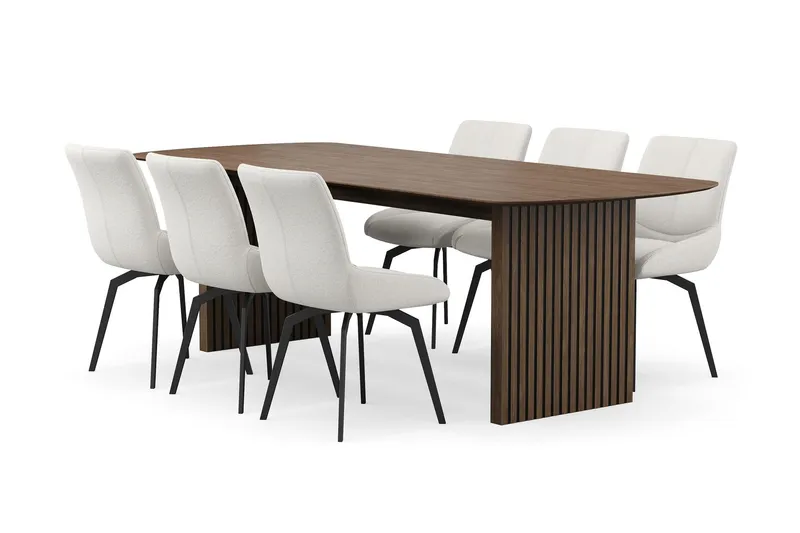 Richeto Matgrupp 240 cm med 6 Mora Snurrstolar - Rökt ek/Ljusbeige — Bark