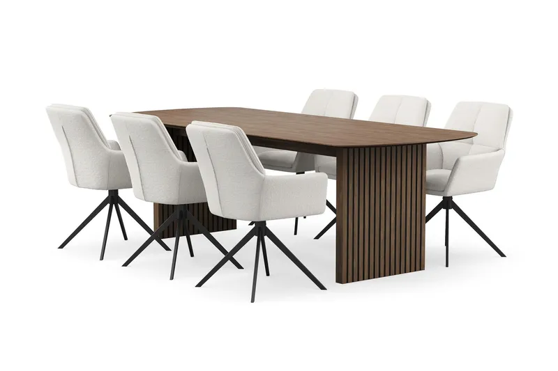 Richeto Matgrupp 240 cm med 6 Torsby Snurrstolar - Rökt ek/Ljusbeige — Bark