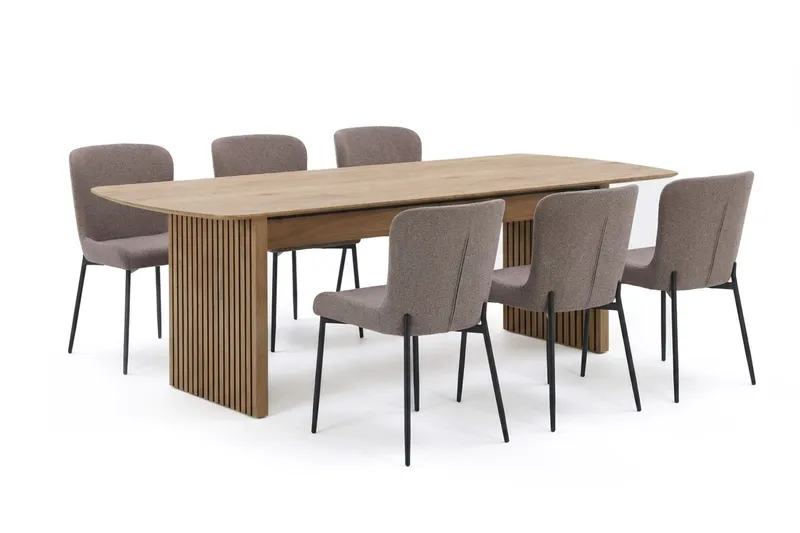 Richeto Matgrupp Ek 210 cm med 6 Elsie Matstolar - Ek/Grå — Bark