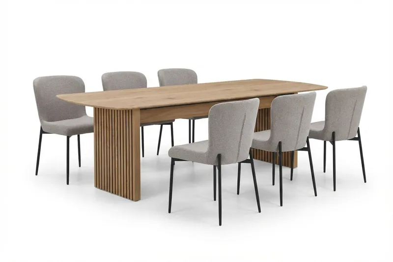 Richeto Matgrupp Ek 210 cm med 6 Elsie Matstolar - Ek/Ljusgrå — Bark