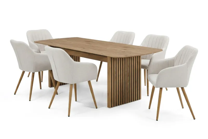 Richeto Matgrupp Ek 210 cm med 6 Filippa Matstolar - Ek/Vit — Bark