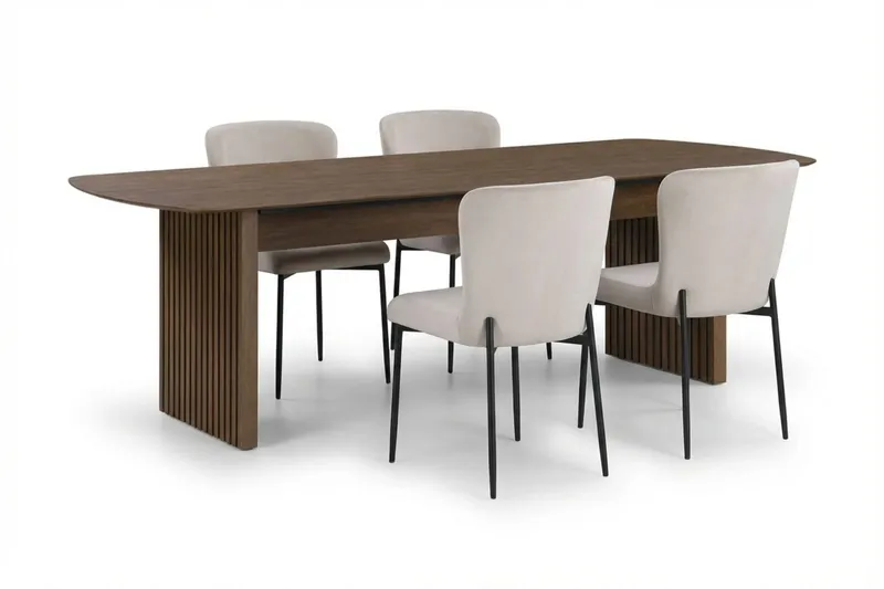 Richeto Matgrupp Rökt Ek 180 cm med 4 Elsie Matstolar - Rökt ek/Beige — Bark