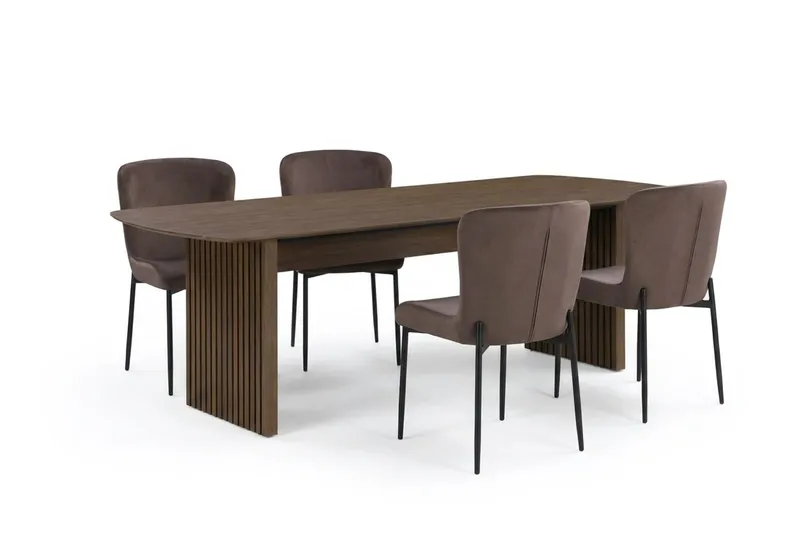 Richeto Matgrupp Rökt Ek 180 cm med 4 Elsie Matstolar - Rökt ek/Brun — Bark