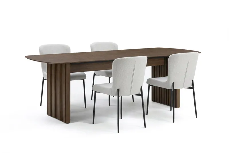 Richeto Matgrupp Rökt Ek 180 cm med 4 Elsie Matstolar - Rökt ek/Vit — Bark