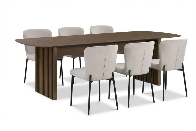 Richeto Matgrupp Rökt Ek 210 cm med 6 Elsie Matstolar - Rökt ek/Beige — Bark