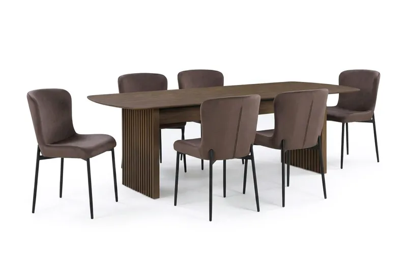 Richeto Matgrupp Rökt Ek 210 cm med 6 Elsie Matstolar - Rökt ek/Brun — Bark