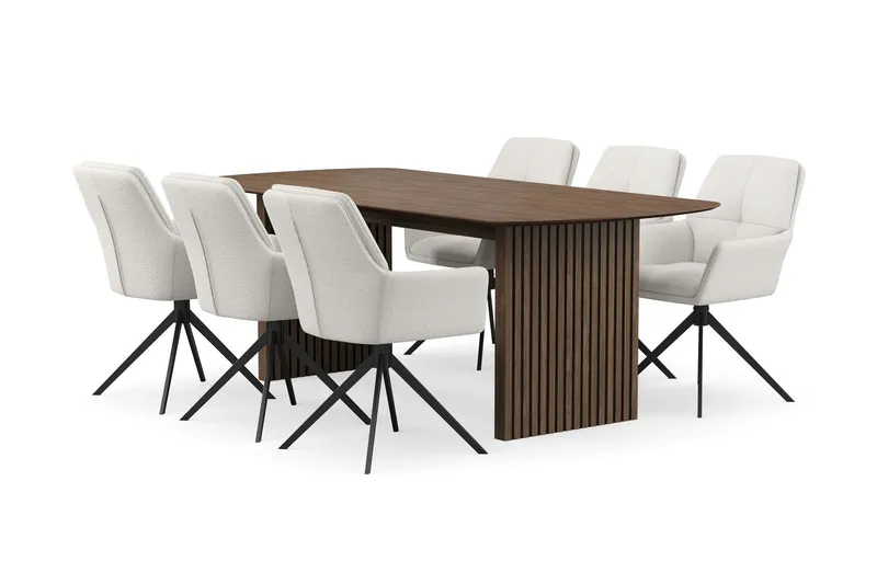 Richeto Matgrupp Rökt Ek 210 cm med 6 Torsby Snurrstolar - Rökt ek/Ljusbeige — Bark