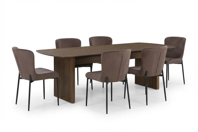 Richeto Matgrupp Rökt Ek 240 cm med 6 Elsie Matstolar - Rökt ek/Brun — Bark