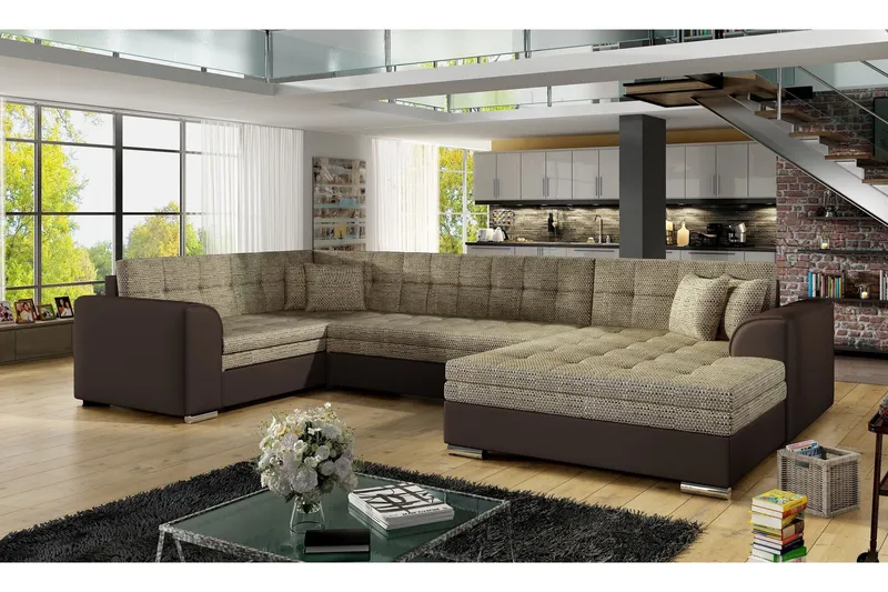 Rineta Bäddsoffa med Dubbeldivan - Beige/Brun (Art.nr 697254) — Beige/Brun