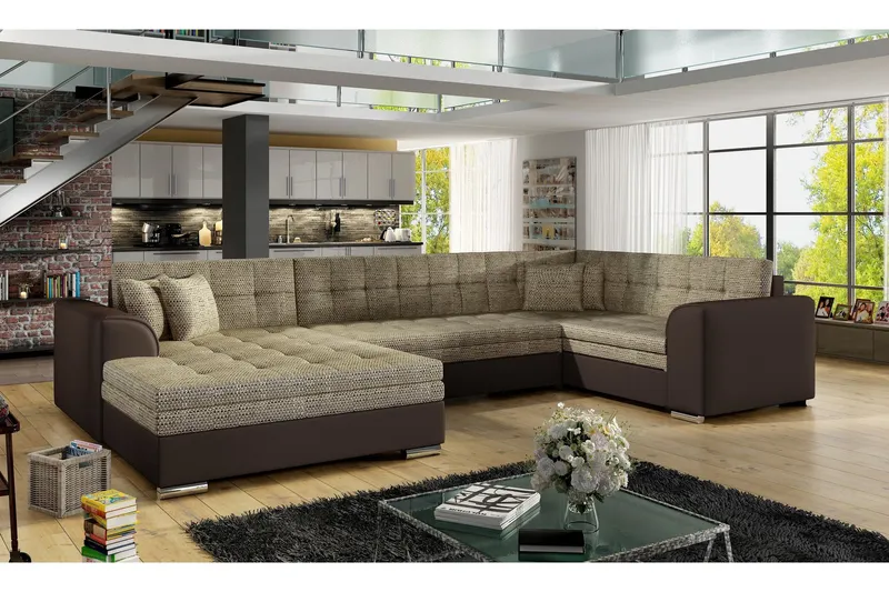 Rineta Bäddsoffa med Dubbeldivan - Beige/Brun (Art.nr 697078) — Beige/Brun