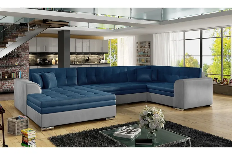 Rineta Bäddsoffa med Dubbeldivan - Blå/Grå (Art.nr 697277) — Blå/Grå
