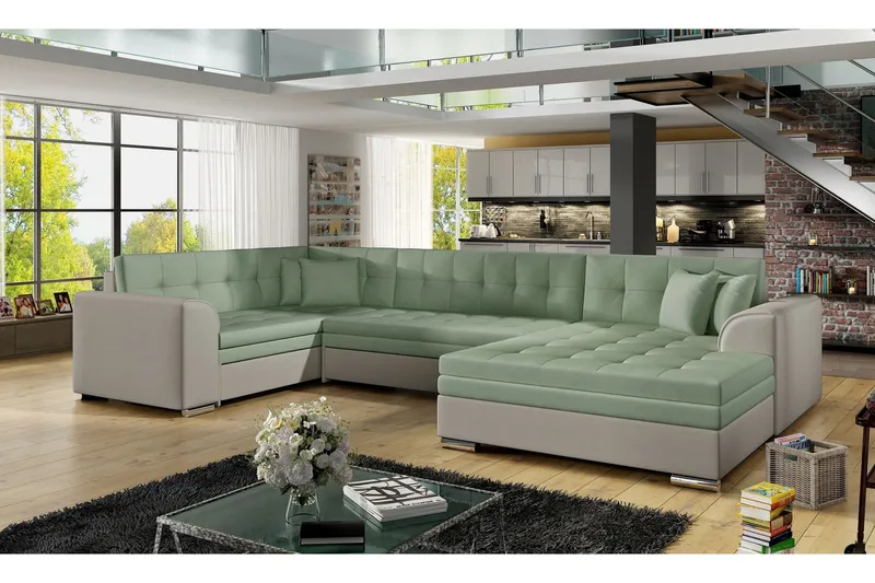 Rineta Bäddsoffa med Dubbeldivan - Grön/Grå (Art.nr 694666) — Grön/Grå