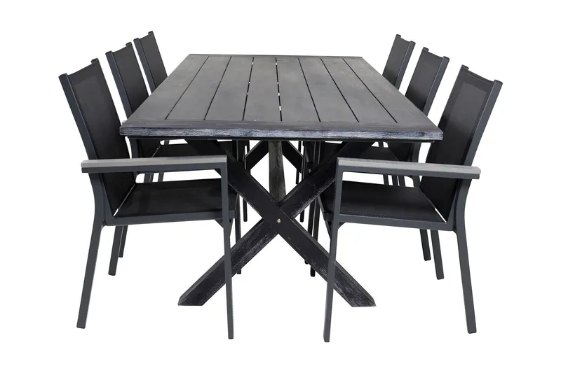 Rives Matgrupp Utomhus 200cm + 6 Parma Karmstolar - Svart — Venture Home