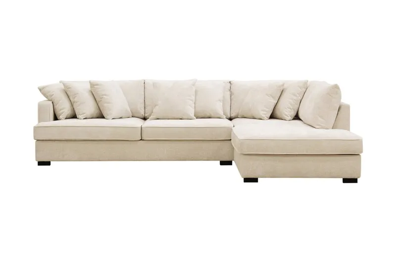 Rossita 4-sits Högervänd L-formad Djup Schäslongsoffa i Chenille - Beige — Scandinavian Choice