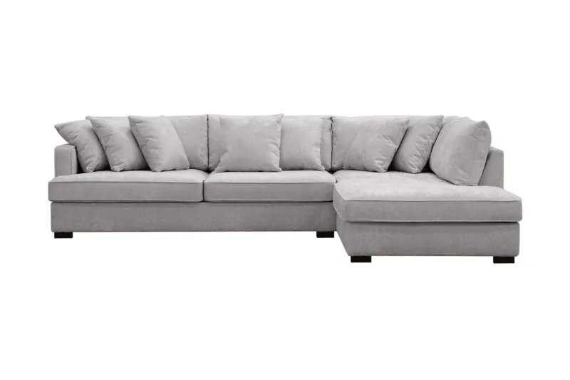 Rossita 4-sits Högervänd L-formad Djup Schäslongsoffa i Chenille - Grå — Scandinavian Choice