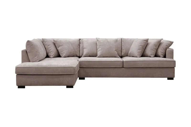Rossita 4-sits Vänstervänd L-formad Djup Schäslongsoffa i Chenille - Grå / Brun — Scandinavian Choice