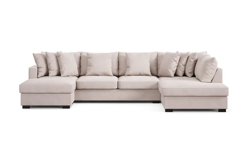 Rossita 5-sits Högervänd U-formad Djup Soffa med Divan och Schäslong i Sammet - Beige — Scandinavian Choice