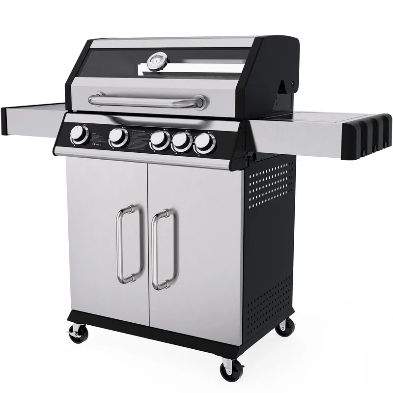 Rostfri gasolgrill med sidobrännare \| Lock med glasfönster \| Kansas