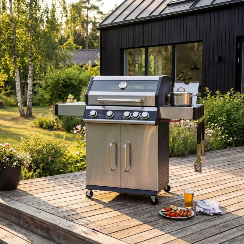 Rostfri gasolgrill med sidobrännare | Lock med glasfönster | Kansas — Metalcraft