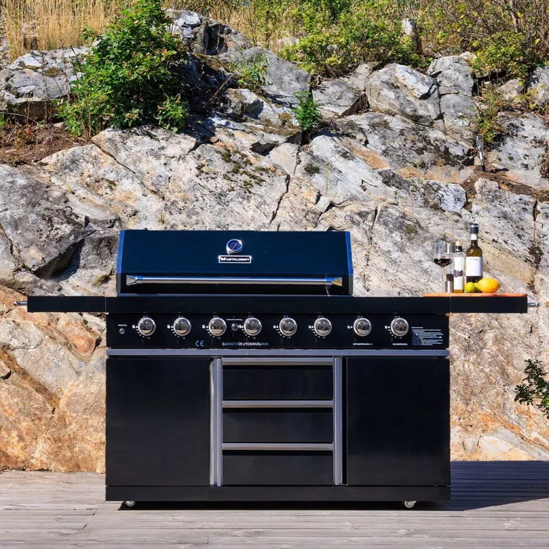 Rostfri gasolgrill/utekök | Varmluftsfunktion | New Orleans Blackline — Metalcraft