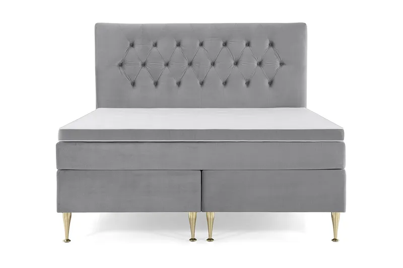 Royal Velvet Komplett Sängpaket 160x200 cm - Ljusgrå med Höga Guldben — Ljusgrå med Höga Guldben
