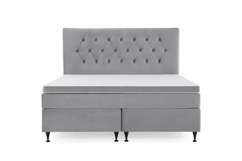 Royal Velvet Komplett Sängpaket 160x200 cm - Ljusgrå med Låga Svarta Ben — Ljusgrå med Låga Svarta Ben