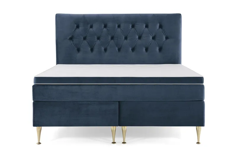 Royal Velvet Komplett Sängpaket 160x200 cm - Mörkblå med Höga Guldben — Mörkblå med Höga Guldben